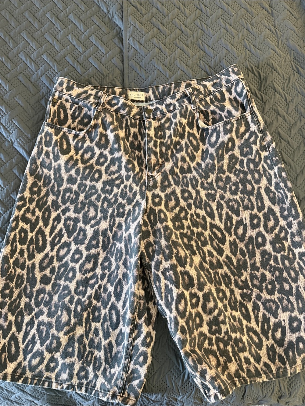 Anthropologie Leopard-Print Bermuda Shorts in Black & Tan